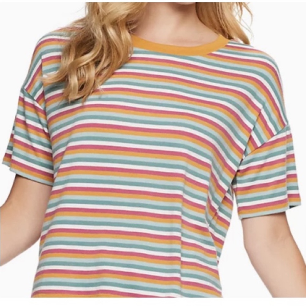 Pink Republic Short Sleeve‎ Knit Striped Multicolor Crop Top